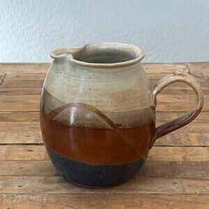 Vintage Handmade Studio Pottery Creamer Pitcher 7.5" Earthy Tones 1997 NM